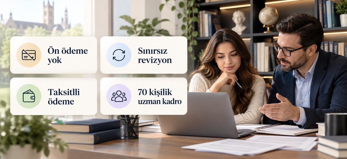 Tez Koçluğu: ön ödeme yok, sınırsız revizyon, taksitli ödeme, 70 kişilik uzman kadro
